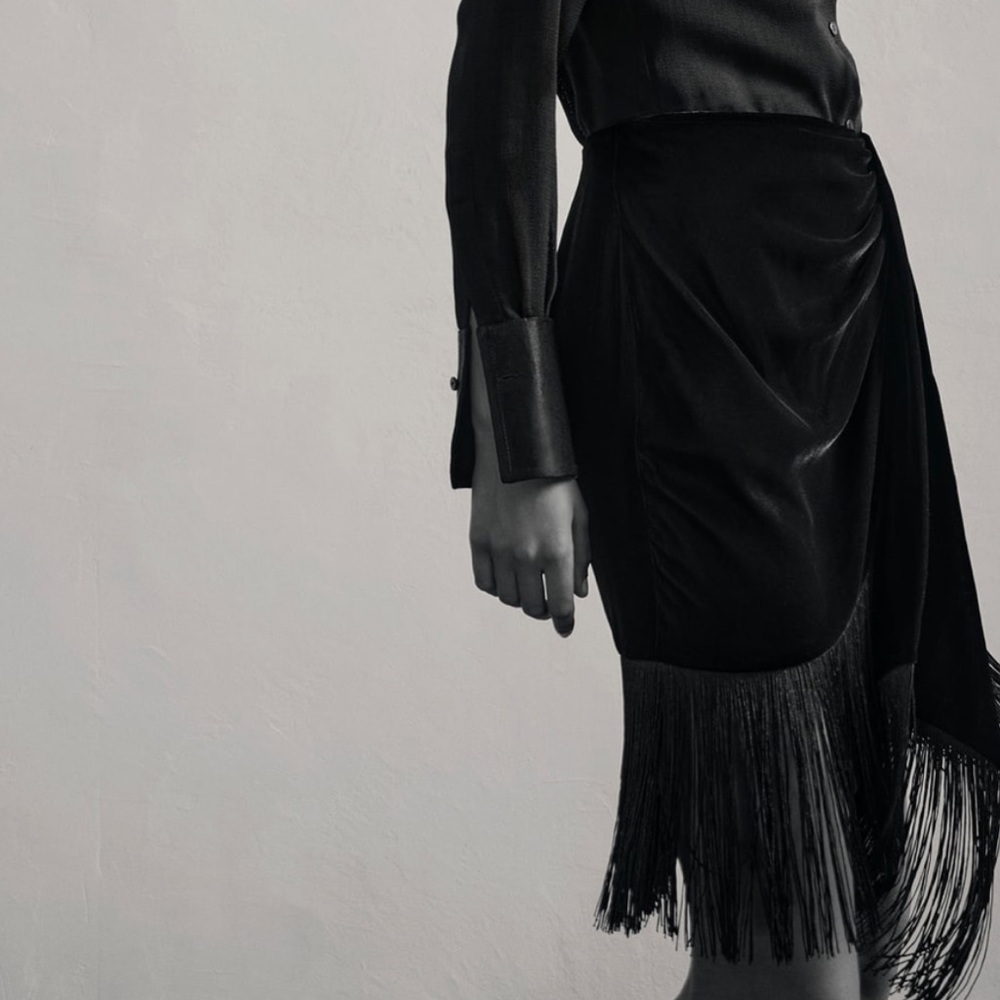 Zara Fringe Velvet Skirt Size S NWT